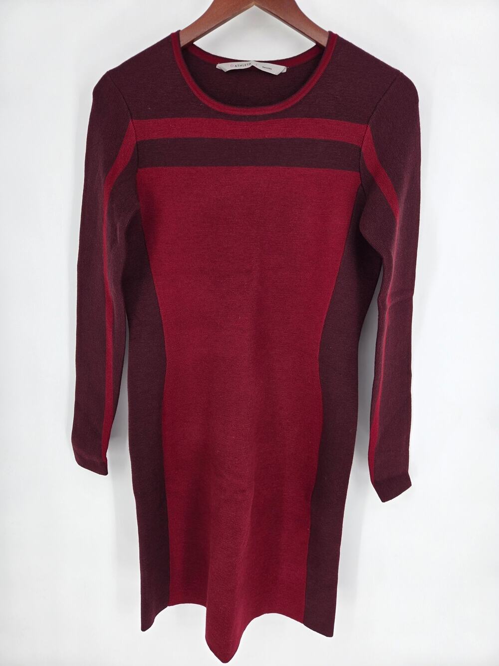 ​Athleta Maroon Burgundy Colorblock Wool Blend Sweater Dress Size S 721679